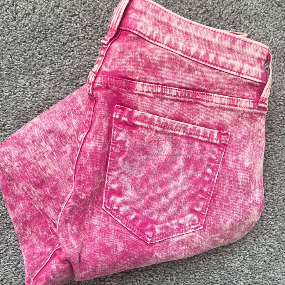 Rockstar Super Skinny Mid-rise Pink Acid Wash Denim